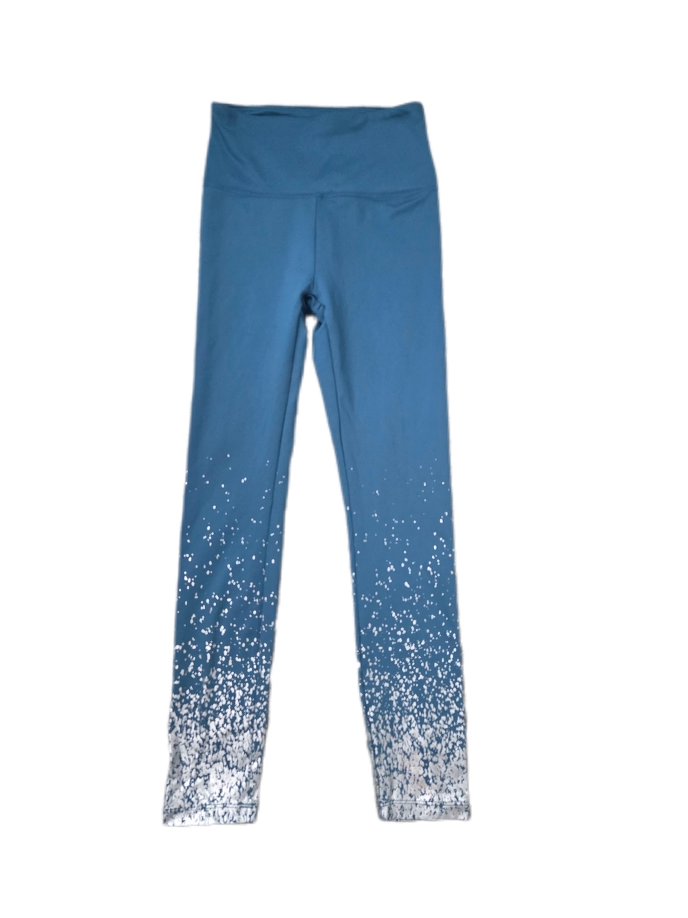 Marika Teal Blue Womens High-Waist Ankle Leggings with Silver Speckles